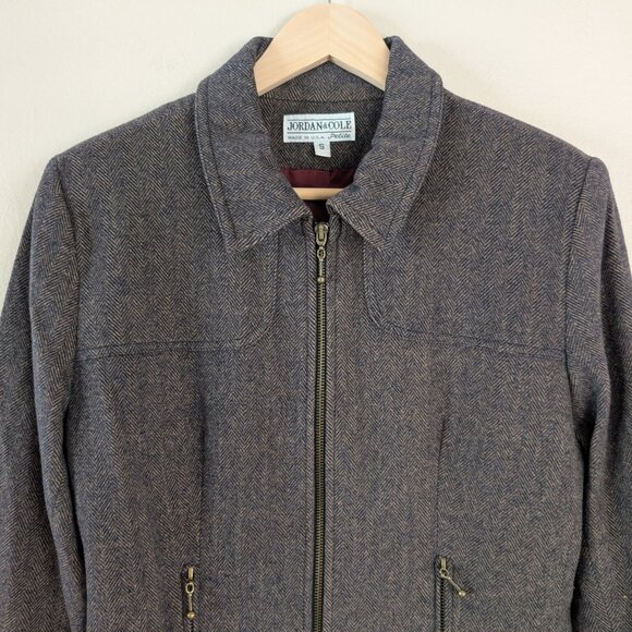 Vintage Jordan & Cole Brown Herringbone Wool Zip Up Jacket Old Money Classic S - Picture 3 of 13